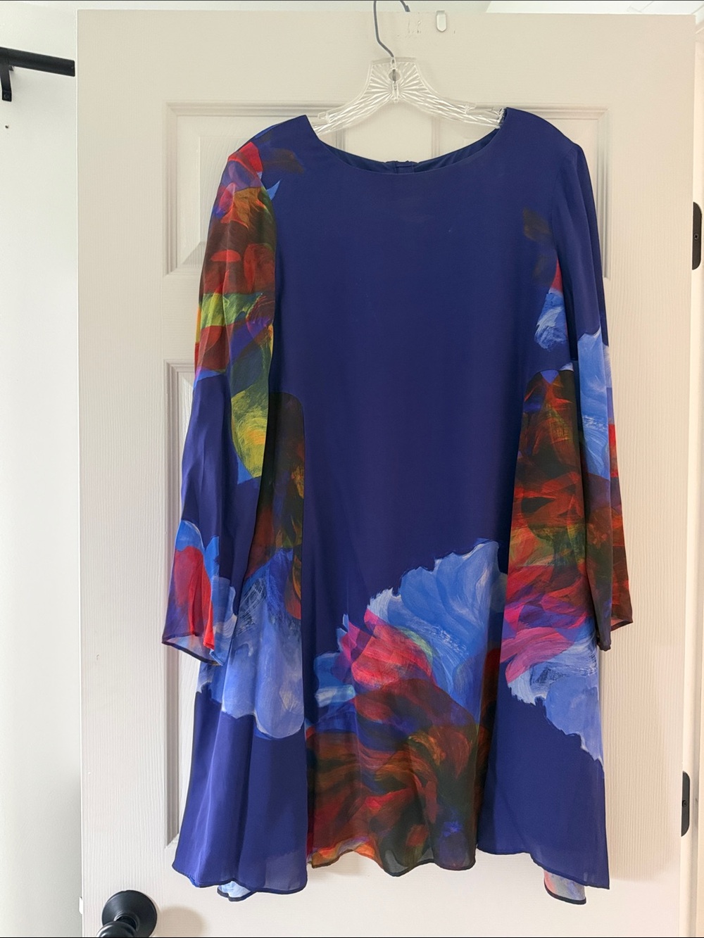 Anthropologie Blue Floral Print Long-Sleeve Swing Dress
